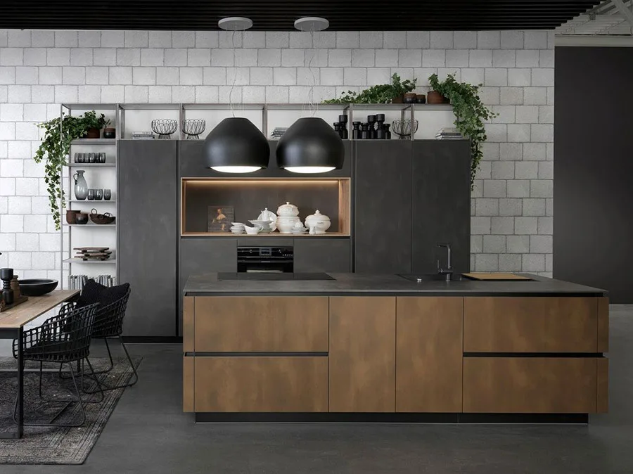 Modello di cucina nera e legno n.02
