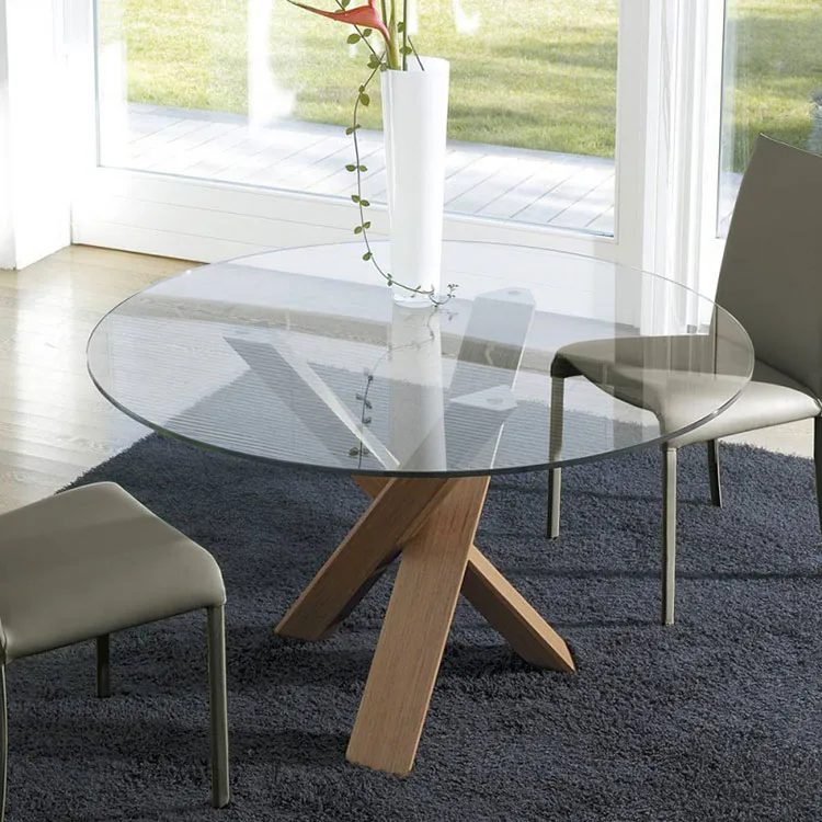 Modello di tavolo in cristallo e legno n.03