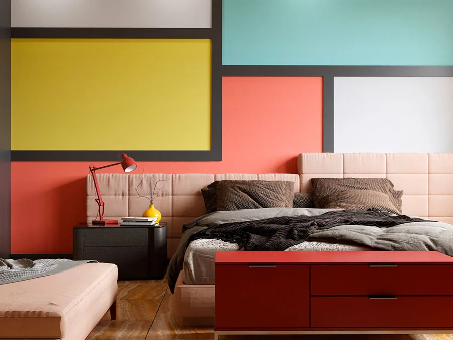 Idee per decorare la parete dietro al letto con i colori n.01