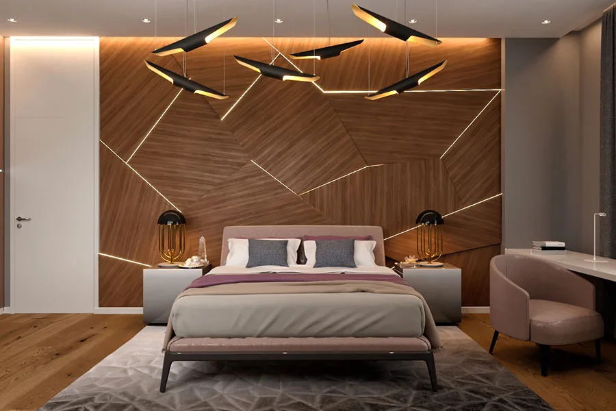 Idee per decorare la parete dietro al letto con le luci n.01