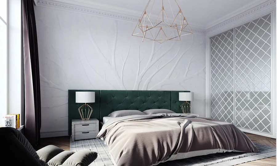 Idee per decorare la parete dietro al letto con la pittura materica n.01