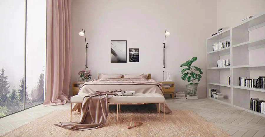 Idee per arredare una camera da letto rosa antico e grigio n.03