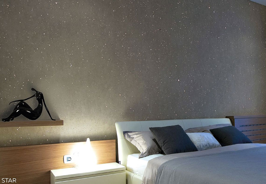 Idee parete grigia brillantinata per camera da letto 2