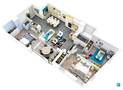 Planimetria Casa 100 MQ 3D su Uno o Due Piani | MondoDesign.it