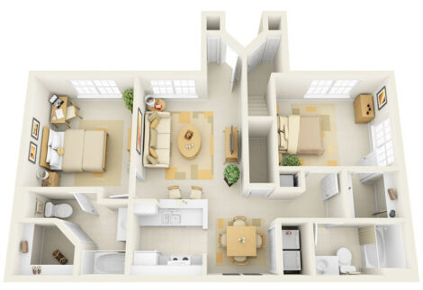Planimetria Casa 100 MQ 3D su Uno o Due Piani | MondoDesign.it