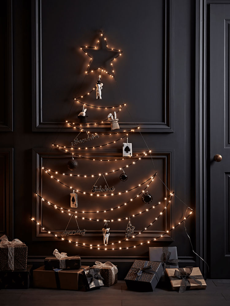 Idee albero di Natale da parete con luci led n.01