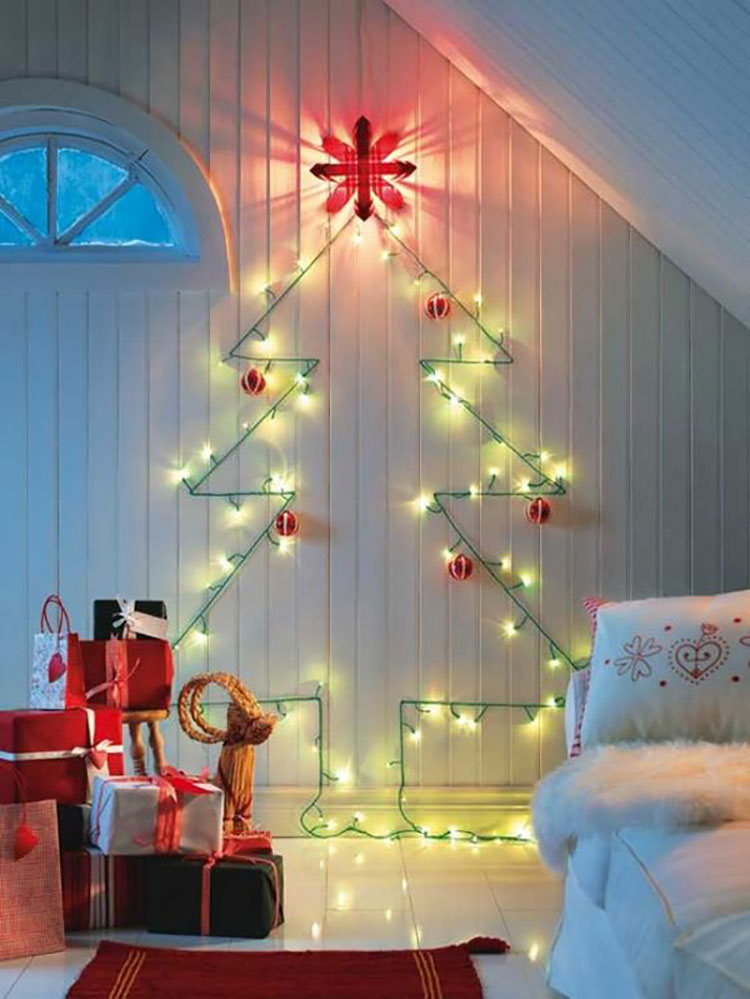 Idee albero di Natale da parete con luci led n.04