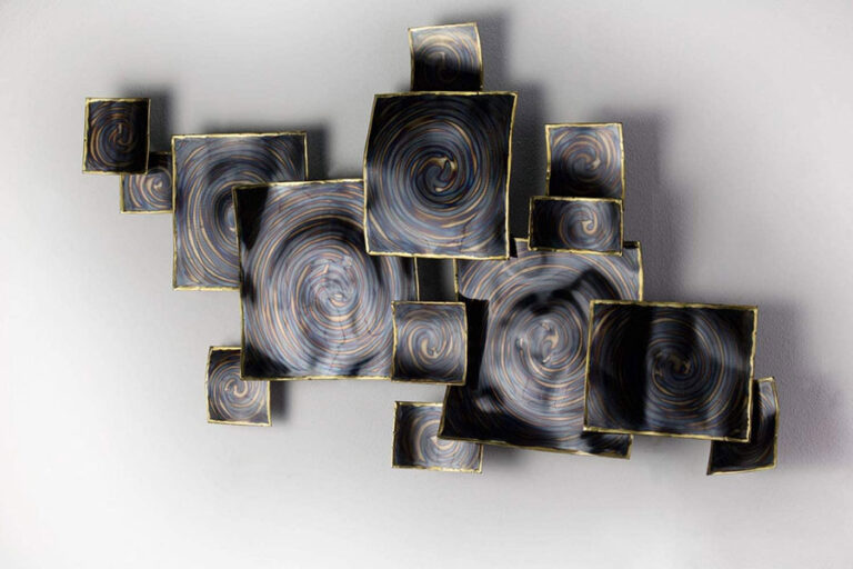 Set di 6 sculture da parete in stile Art Déco con geco in metallo da
