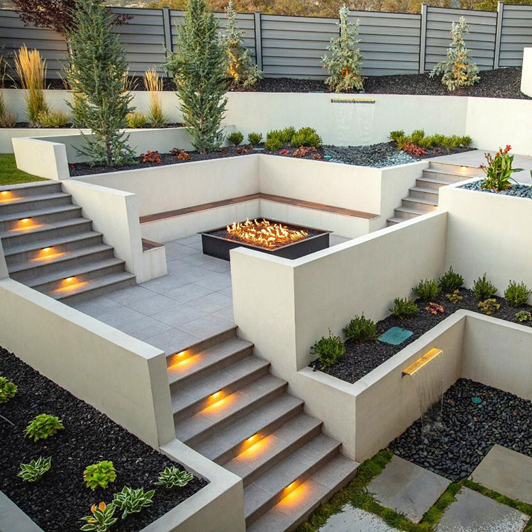 Idee aiuola per giardino moderno con sassi e ciottoli n.06