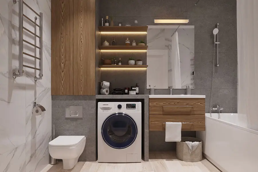 Idee per arredare un bagno di design con lavatrice n.05
