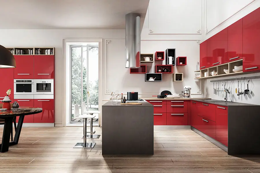 Idee cucina bicolore nera e rossa n.03