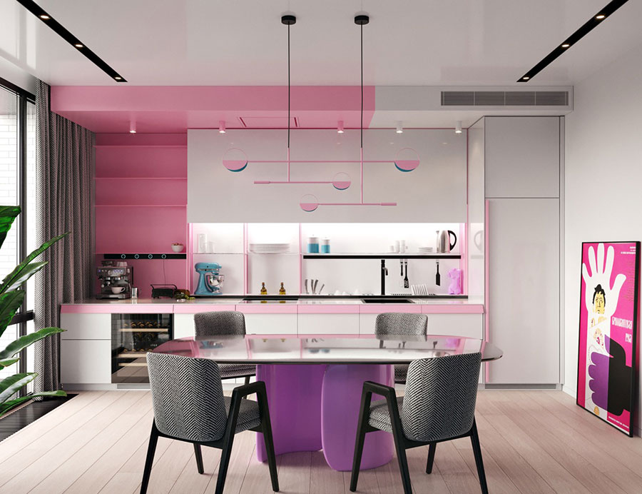 Idee cucina bicolore rosa e bianca n.01
