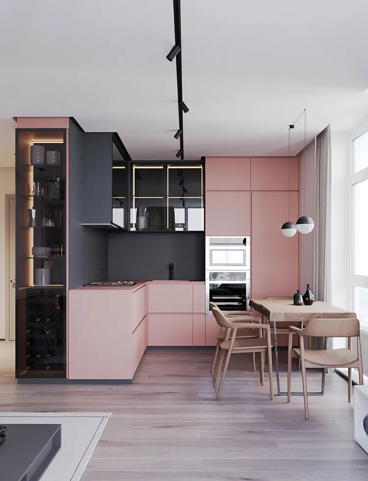 Idee cucina bicolore rosa e nera n.01