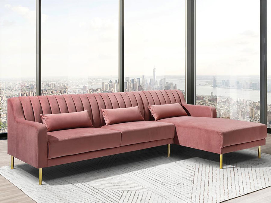 Arredamento con divano rosa di velluto n.03
