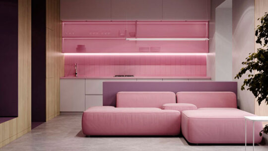 Arredamento con divano rosa