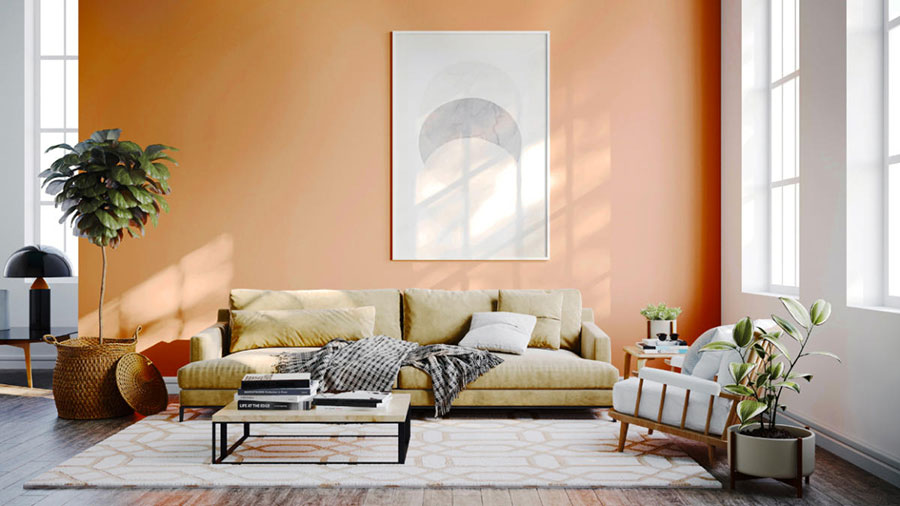 Idee per soggiorno con pareti arancione n.12