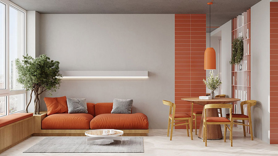Idee per soggiorno con pareti arancione n.13