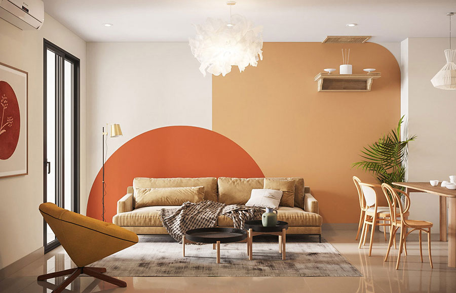 Idee per soggiorno con pareti arancione n.14