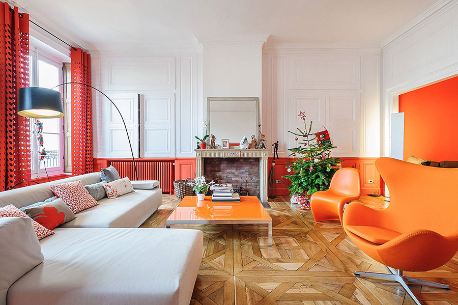 Idee per soggiorno con pareti arancione n.17