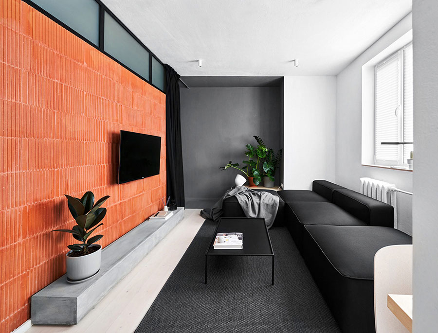 Idee per soggiorno con pareti arancione n.21