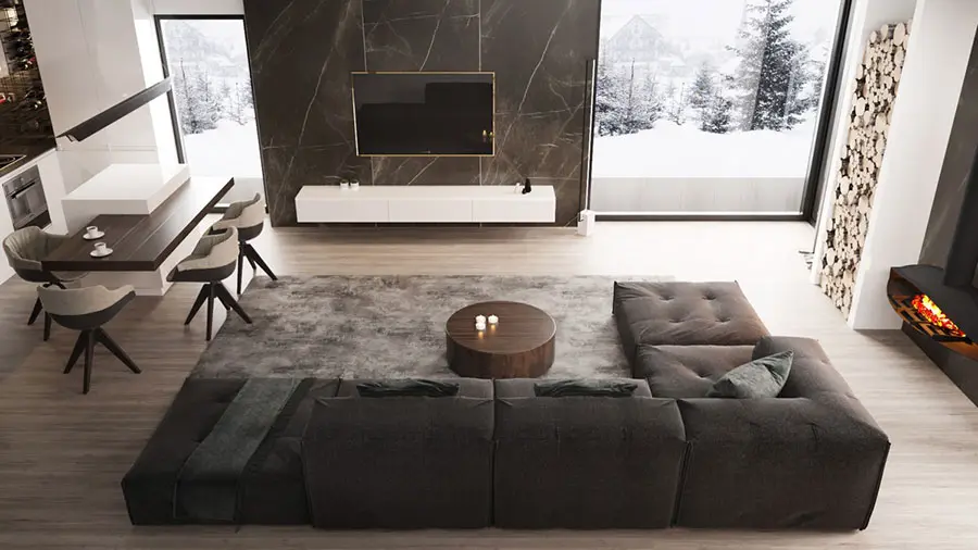 Idee per arredare il soggiorno con divano grigio scuro n.12