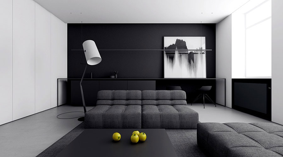 Idee per arredare il soggiorno con divano grigio scuro n.28