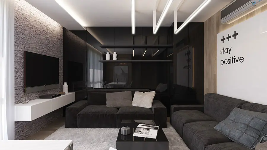 Idee per arredare il soggiorno con divano grigio scuro n.33