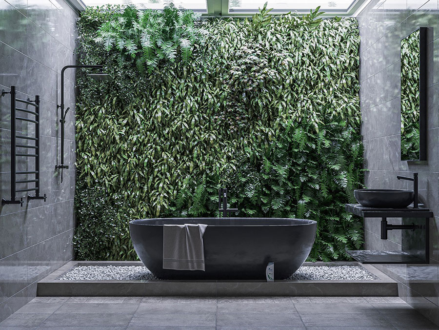 Idee per un bagno in stile naturale con verde stabilizzato n.04