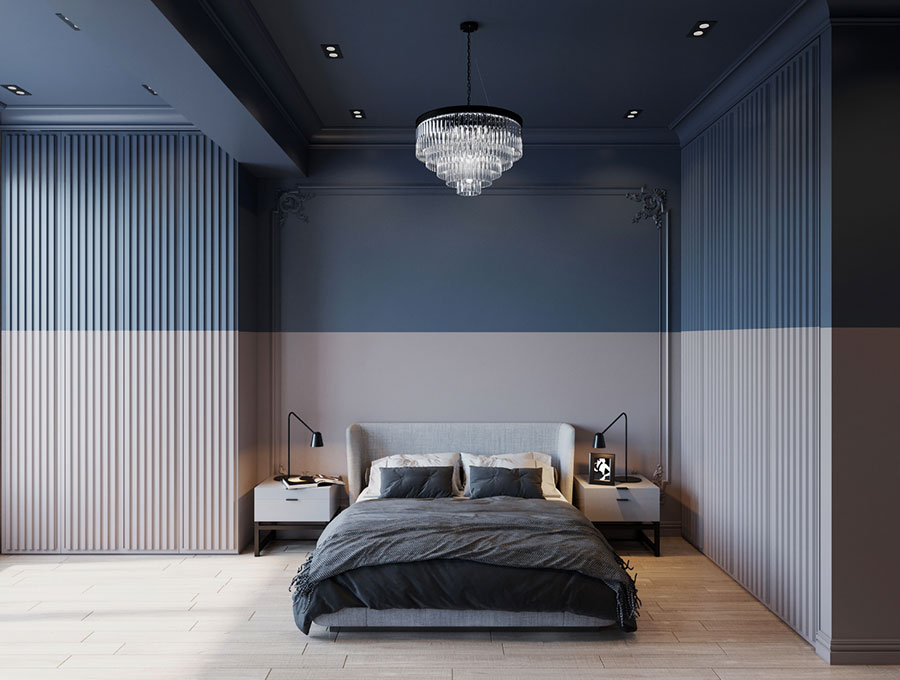 Idee parete camera da letto tortora e blu n.02