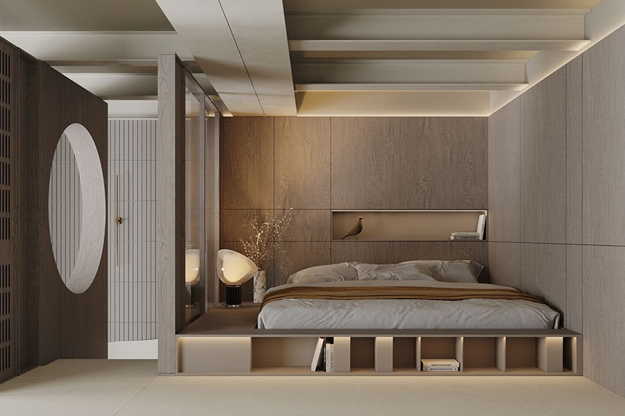 Idee per camera da letto senza comodini con futon n.01