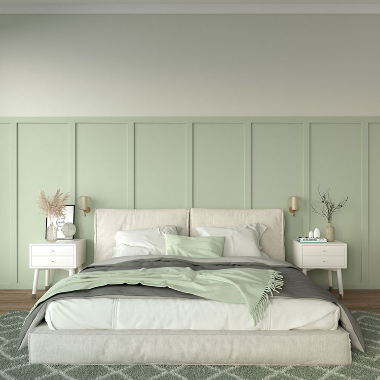 Idee pareti e arredi verde malva per la camera da letto n.03