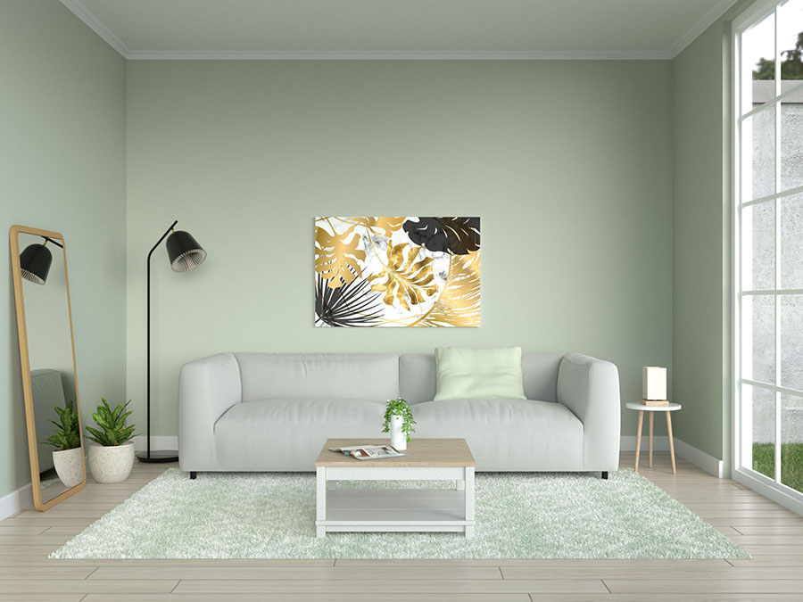 Idee pareti e arredi verde malva per il soggiorno n.02