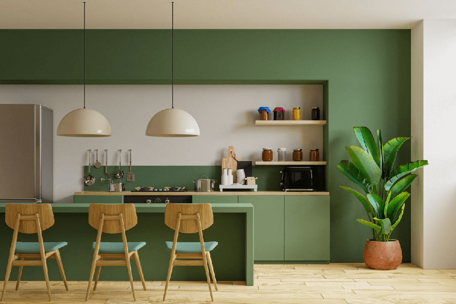 Idee cucina verde oliva e legno n.04