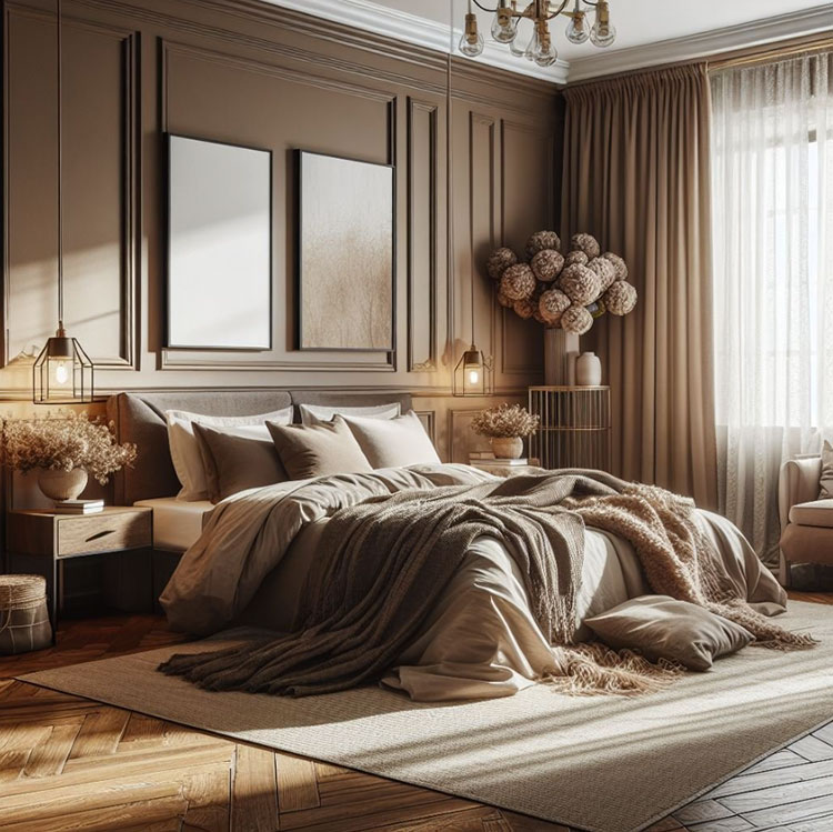 Idee per una camera da letto marrone e beige n.4