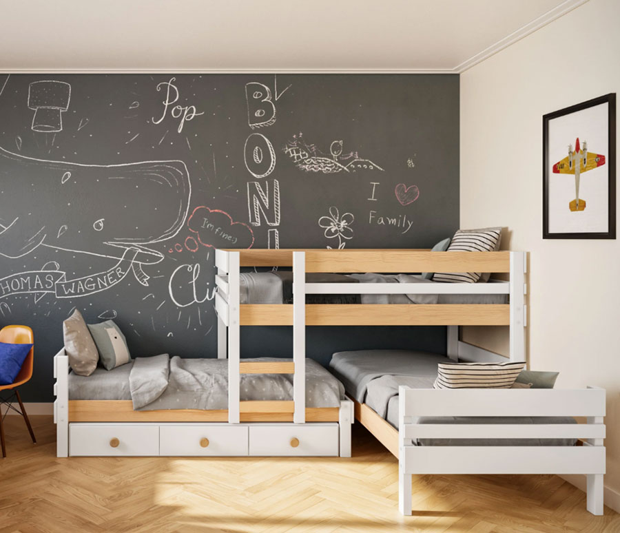 Idee di arredo per camerette dei bambini con tre letti in poco spazio n.5