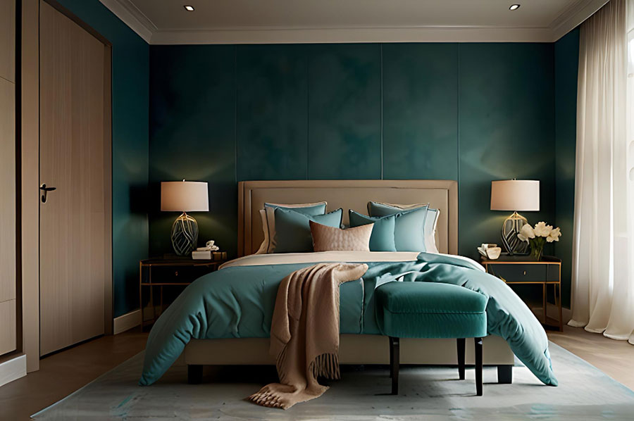 Consigli per arredare una camera da letto con il verde petrolio n.1