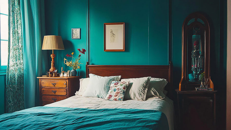 Consigli per arredare una camera da letto con il verde petrolio n.9