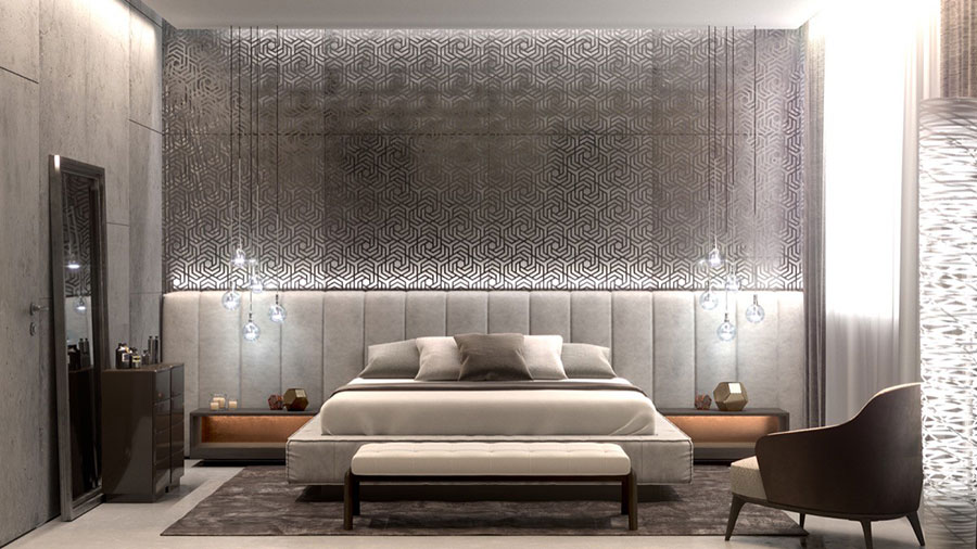 Idee testiera letto elegante con carta da parati n.3