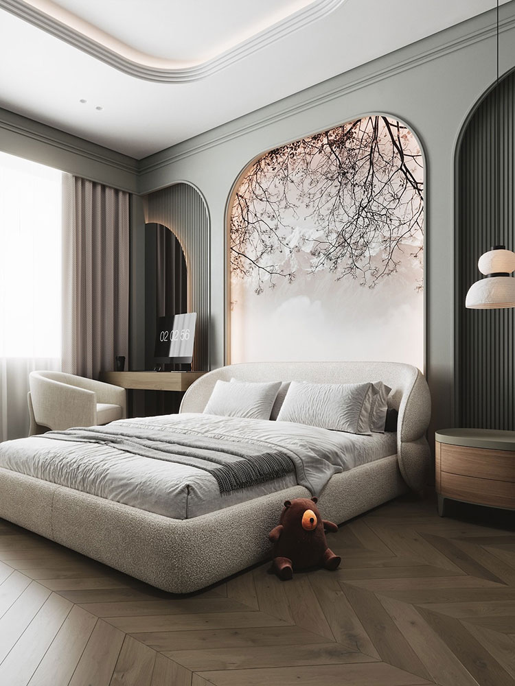 Idee testiera letto elegante con carta da parati n.4