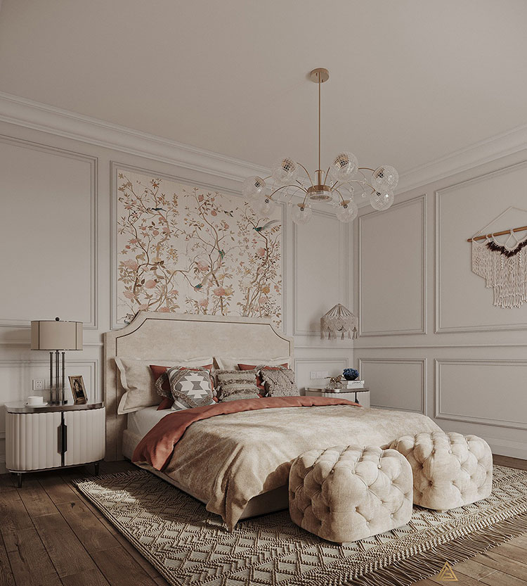 Idee testiera letto elegante con carta da parati n.6