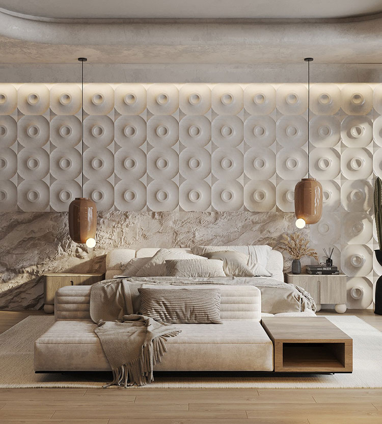 Idee testiera letto elegante con carta da parati n.7