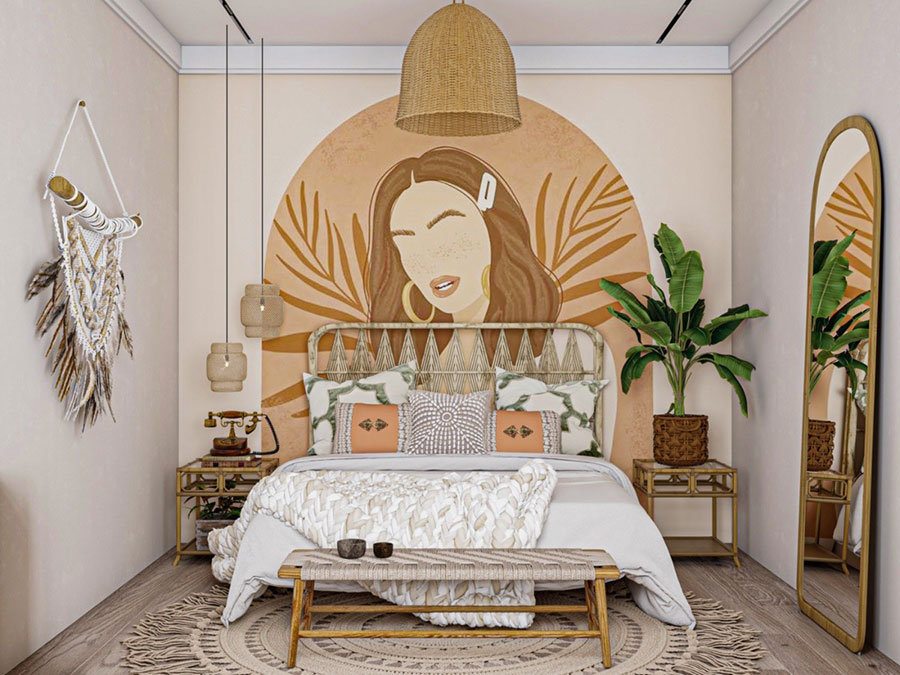 Idee testiera letto elegante con carta da parati n.10