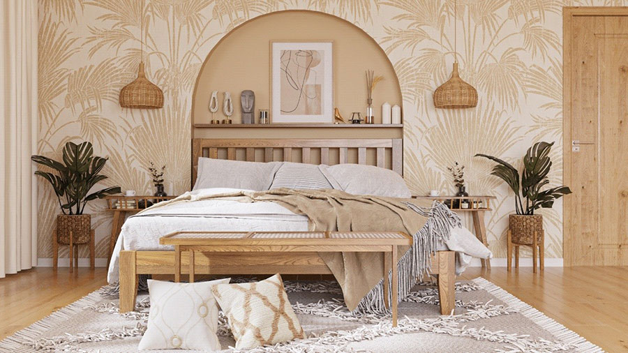 Idee testiera letto elegante con carta da parati n.11
