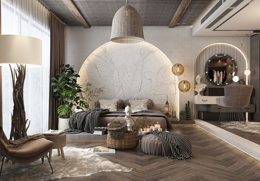 Idee testiera letto elegante con carta da parati n.12