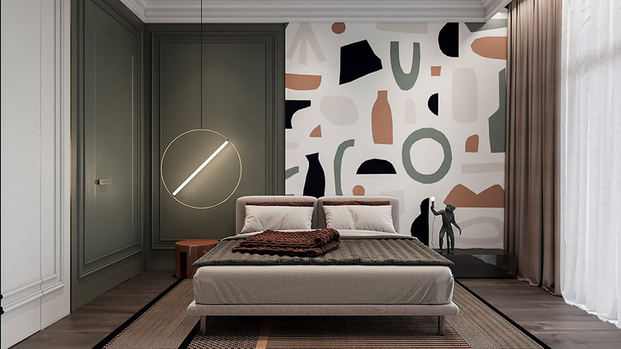 Idee testiera letto elegante con carta da parati n.14