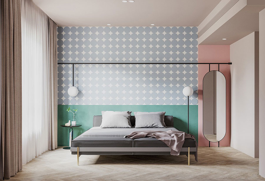 Idee testiera letto elegante con carta da parati n.15
