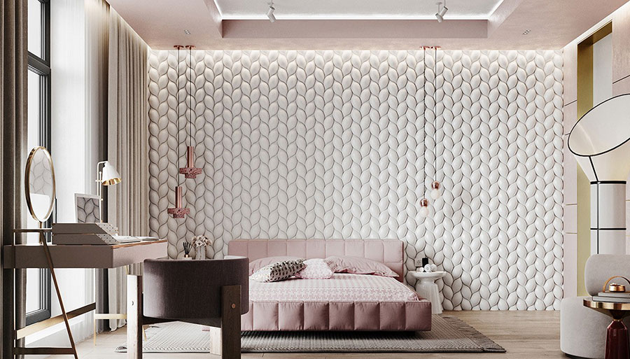 Idee testiera letto elegante con carta da parati n.16