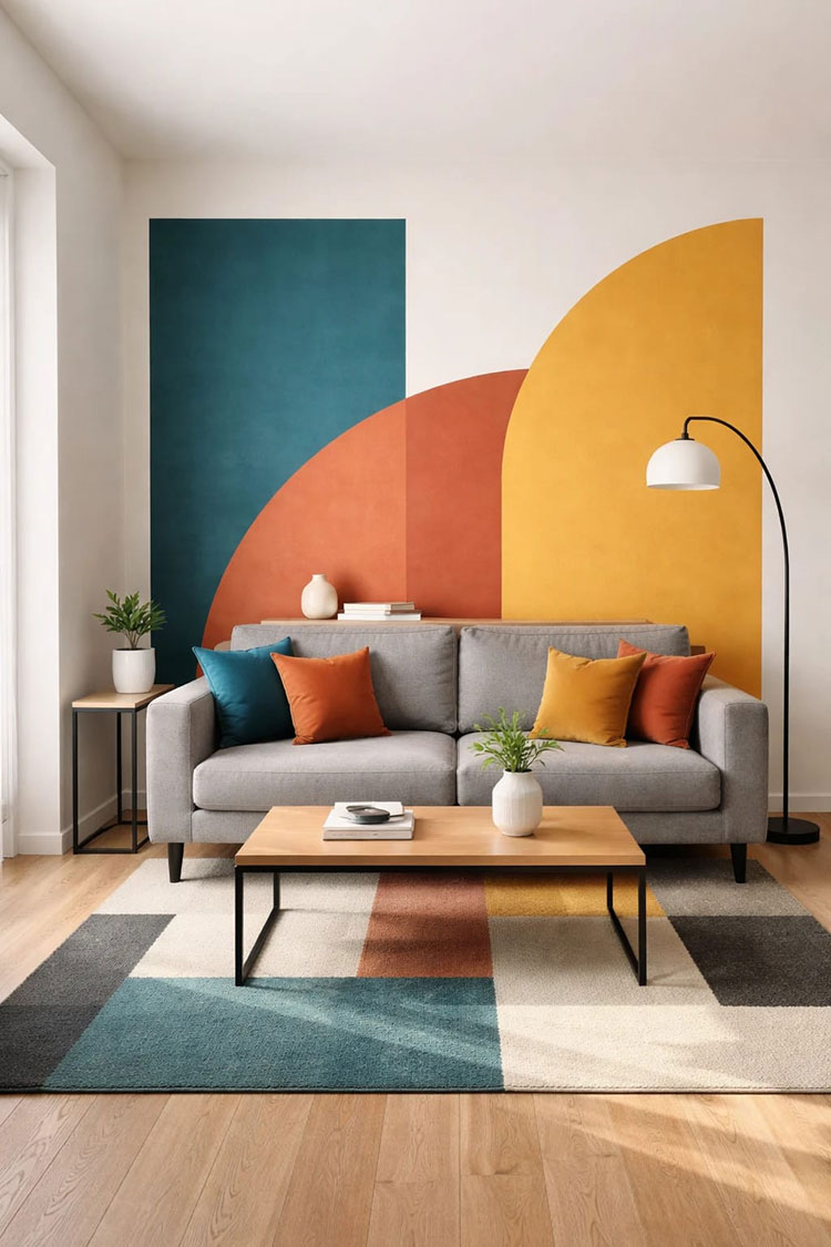 Idee per soggiorno con pareti colorate n.20